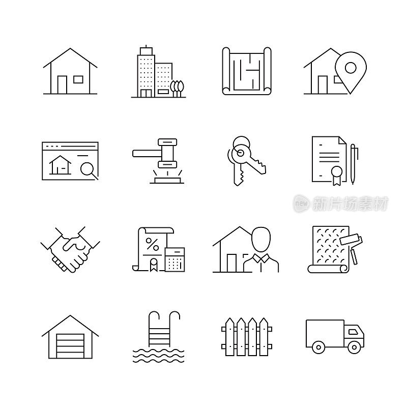 Real Estate Related - Set of Thin Line Vector Icons